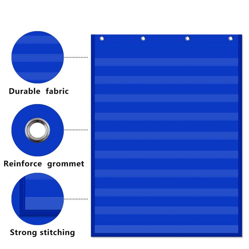 AUVCAS Standard Pocket Chart Clear 10 Pockets Chart for Classroom & Home Heavy Duty Hanging Pocket Chart for Word Wall/Letter Cards/Sentence Strips 28Wx43L,Blue - Image 3